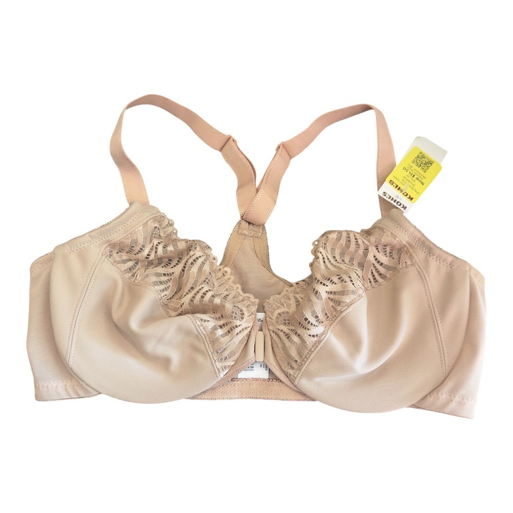 Glamorise WonderWire Front-Close Racerback Lace Bra Nude 36C 1246